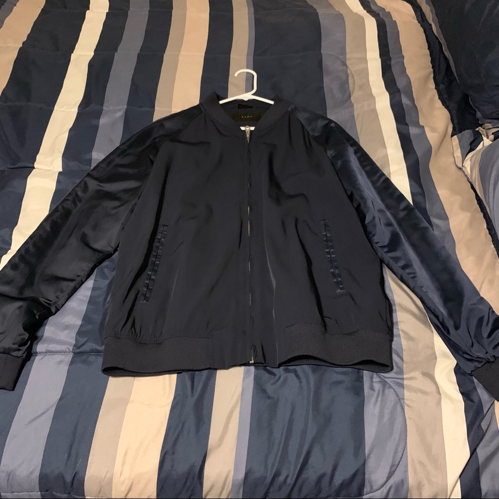 Navy blue satin bomber